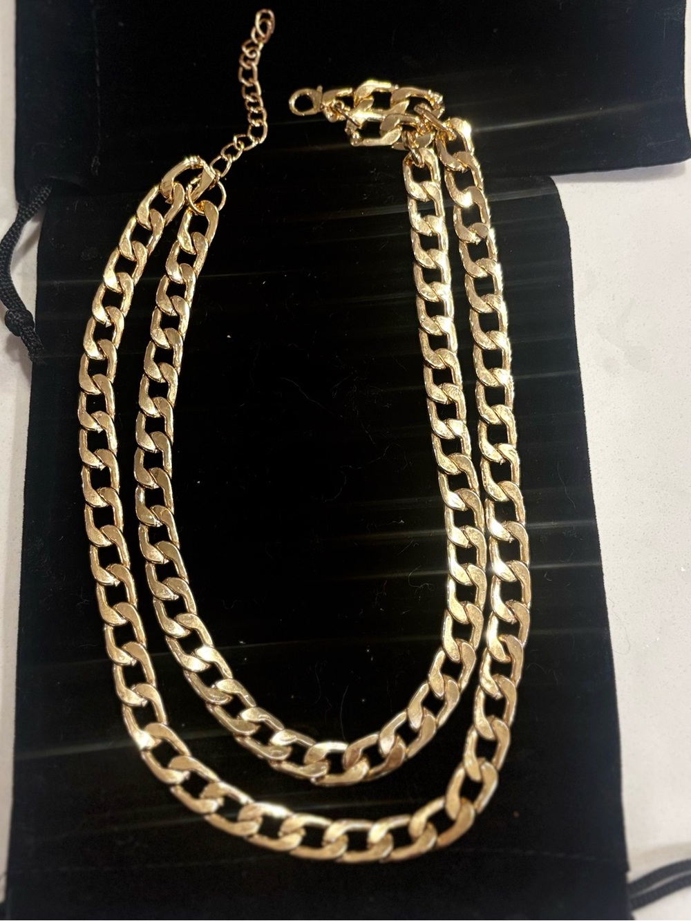 Gold-Tone plated Double Strand Chain Necklace - Women's Jewelry